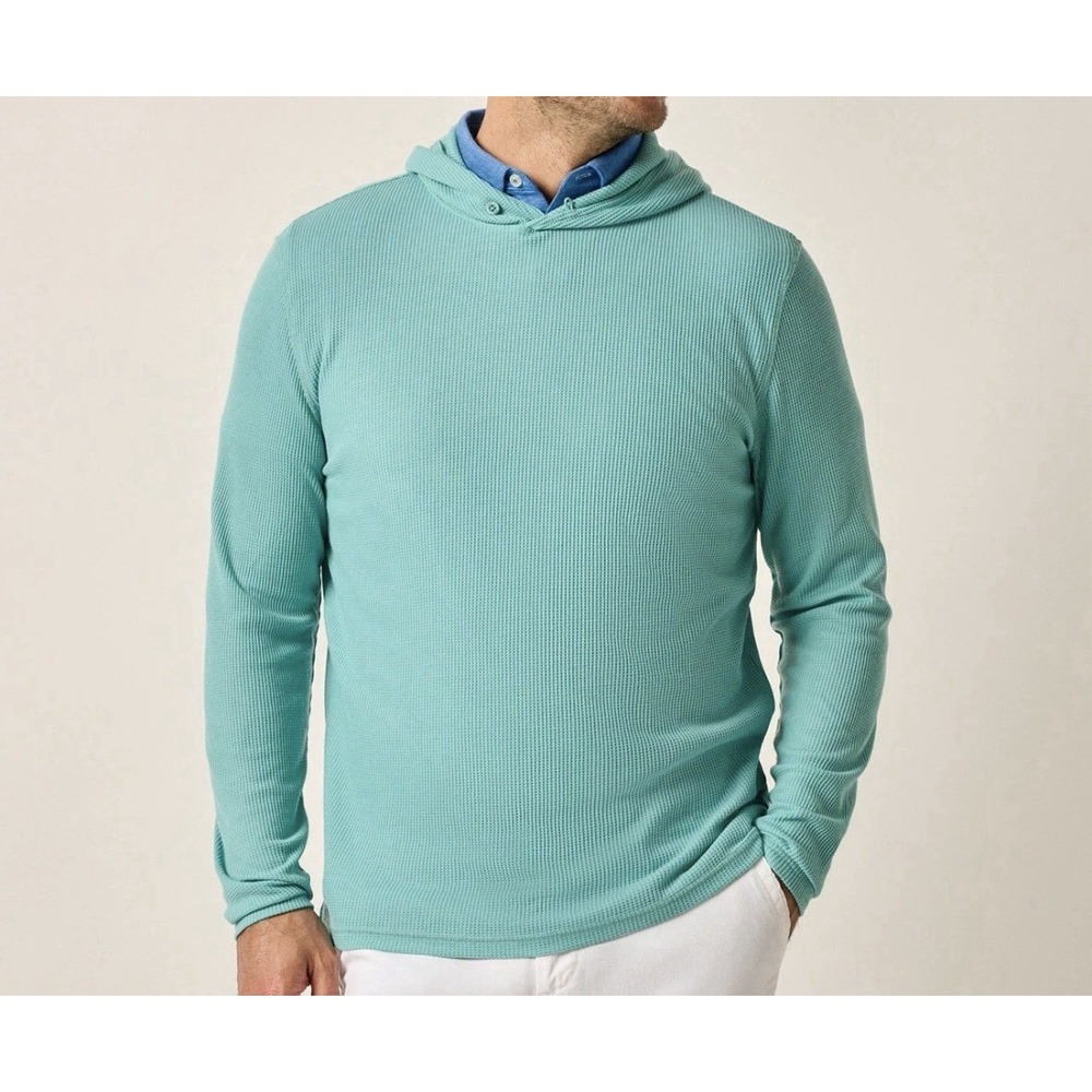 Johnnie-O Brinson Hoodie Mens XL Green Grass Waffle Knit Pullover Stretch NWT